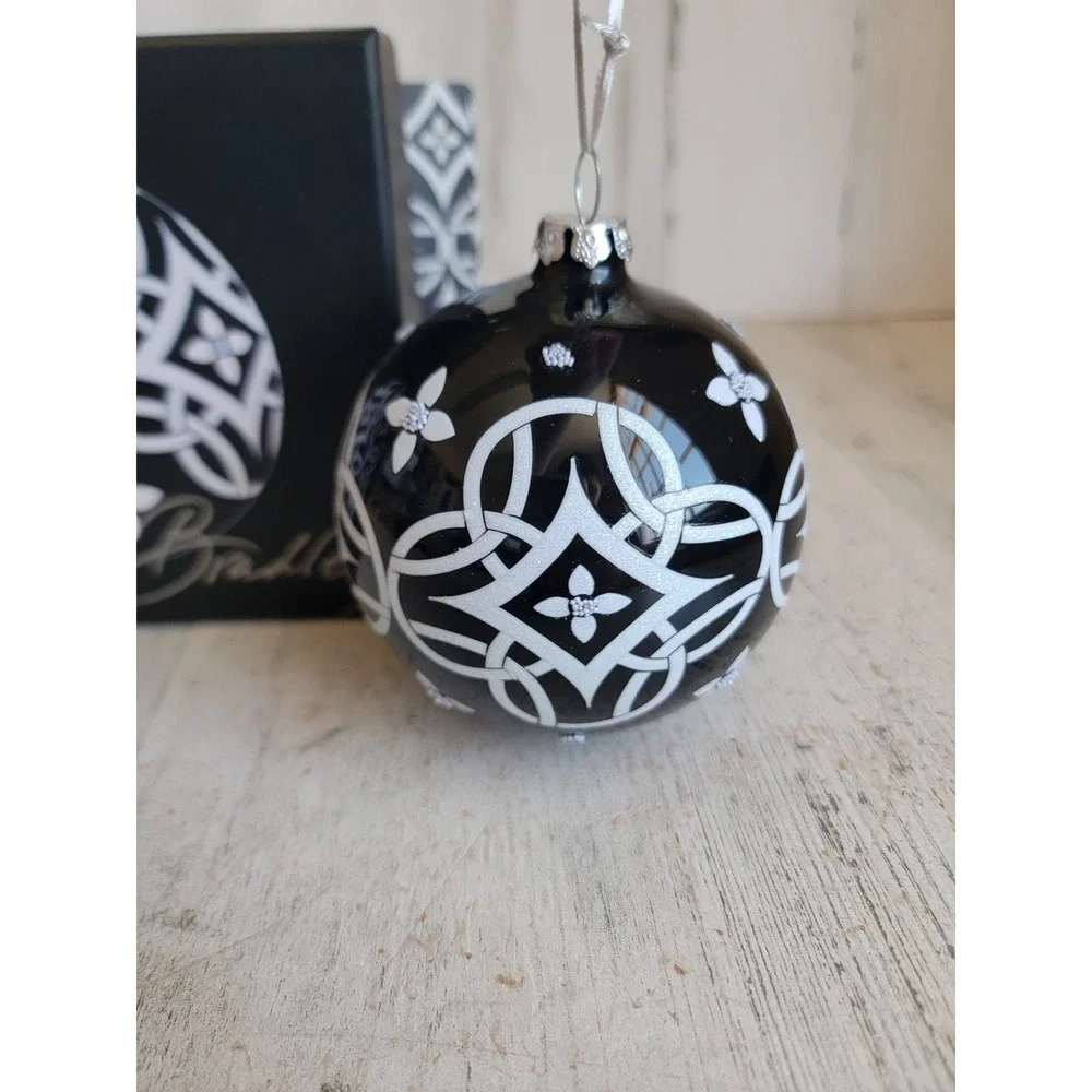 Vara Bradley black concerto white glass ball vintage Xmas ornament home decor